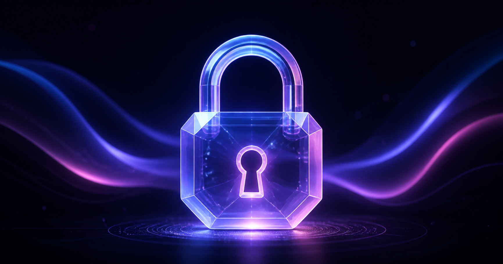 Aurora PassGen 极光密码生成器，蓝紫色极光中的透明挂锁